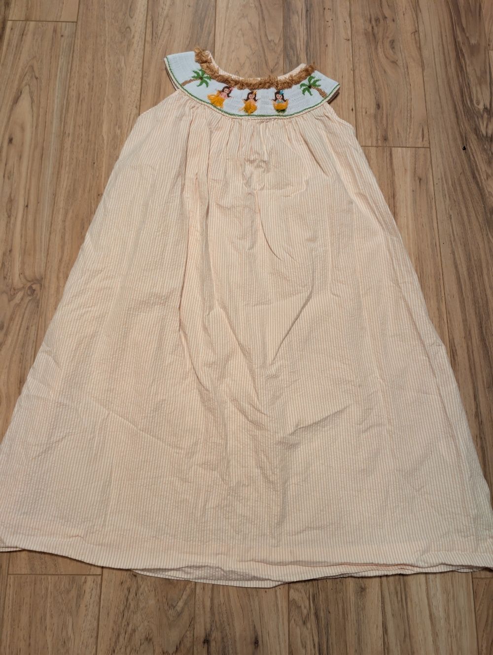 Zuccini Girls Hula Dancer Smocked Seersucker Bishop Dress Size 6X Tropical